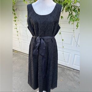 Talbots Woman Dress Black  Lace  Belted lined Cotton blend